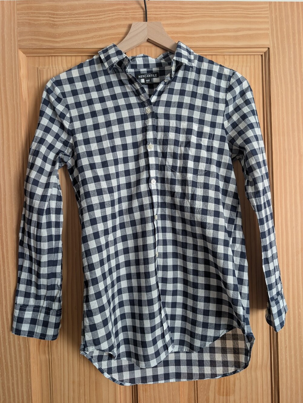 J Crew Mercantile Navy Checked Button Up Shirt XSP